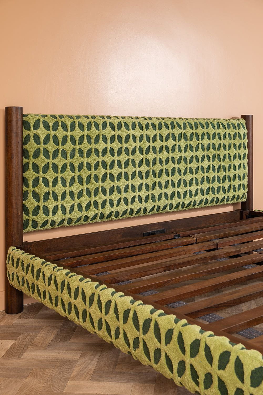 Ian Snow Ltd Artus Acacia Wood Super King Bed with Greenwich Upholstery