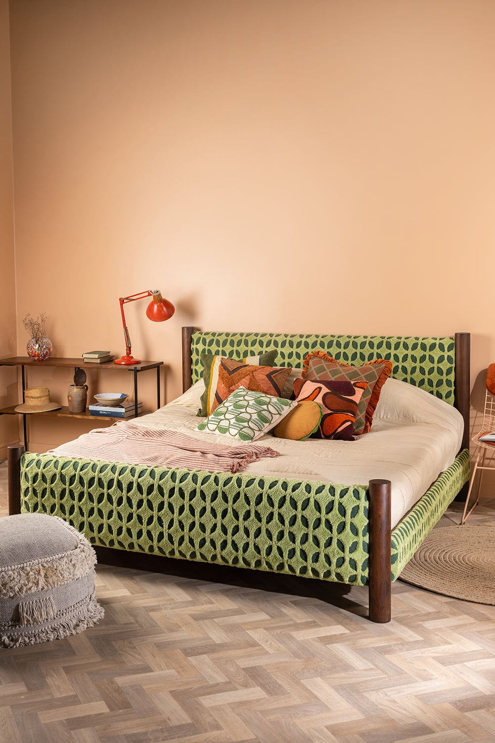 Ian Snow Ltd Artus Acacia Wood Super King Bed with Greenwich Upholstery