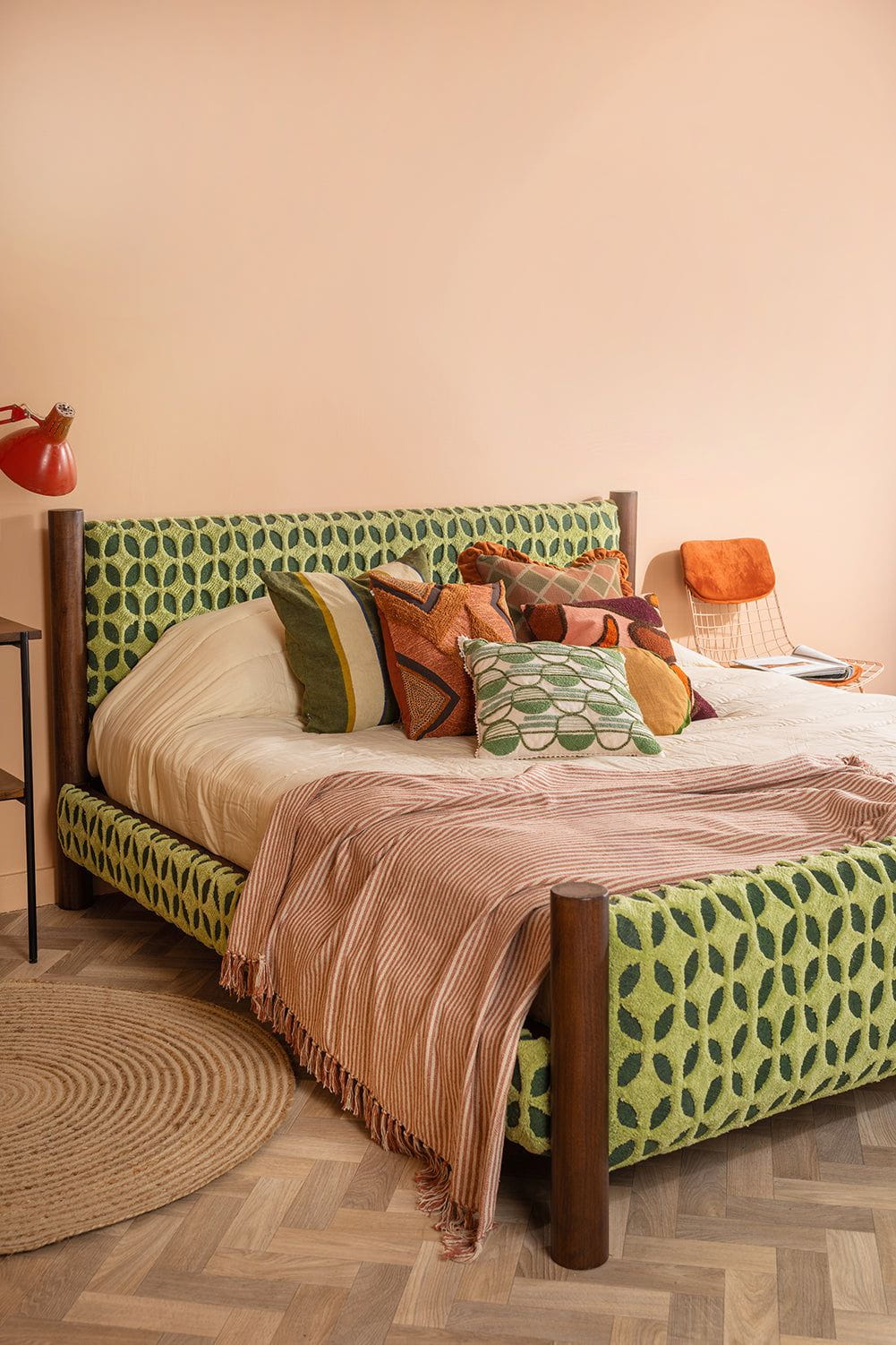 Ian Snow Ltd Artus Acacia Wood Super King Bed with Greenwich Upholstery