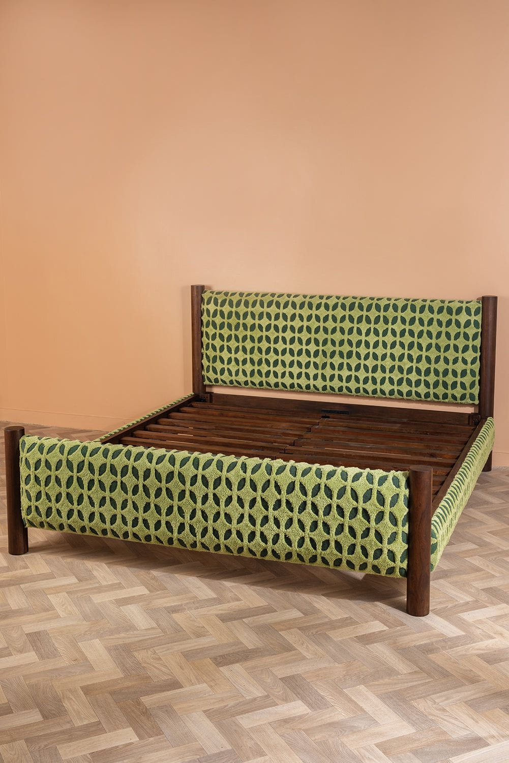 Ian Snow Ltd Artus Acacia Wood Super King Bed with Greenwich Upholstery
