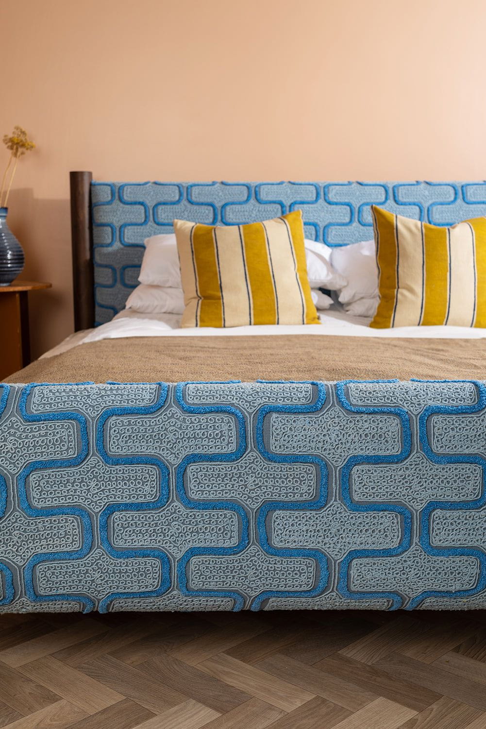 Ian Snow Ltd Artus Acacia Wood Super King Bed with Hudson Upholstery