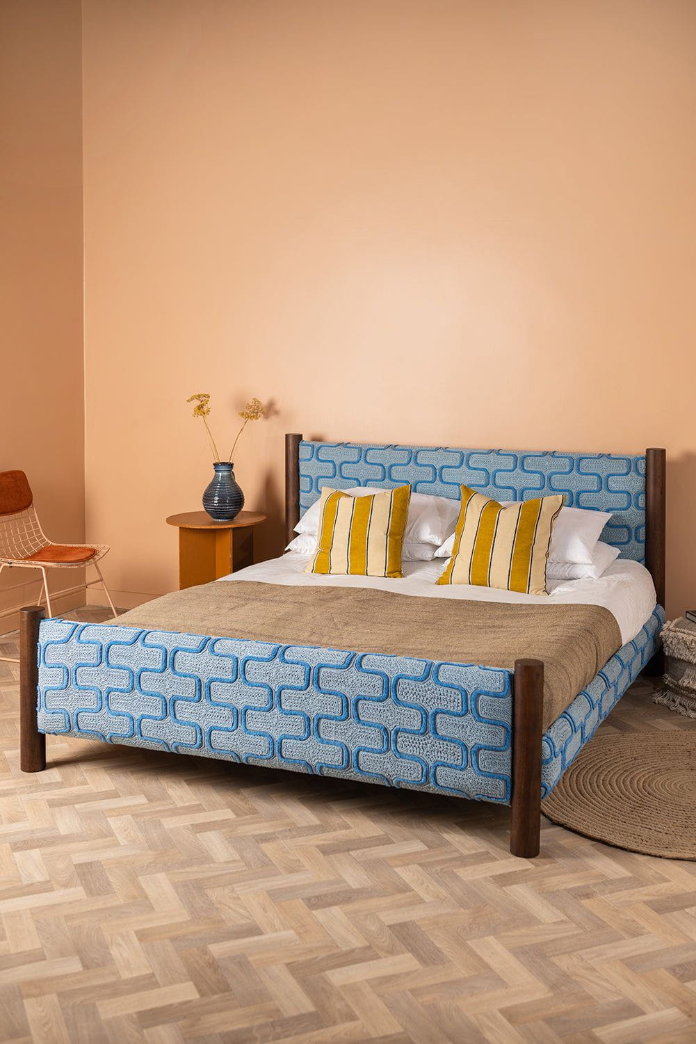 Ian Snow Ltd Artus Acacia Wood Super King Bed with Hudson Upholstery