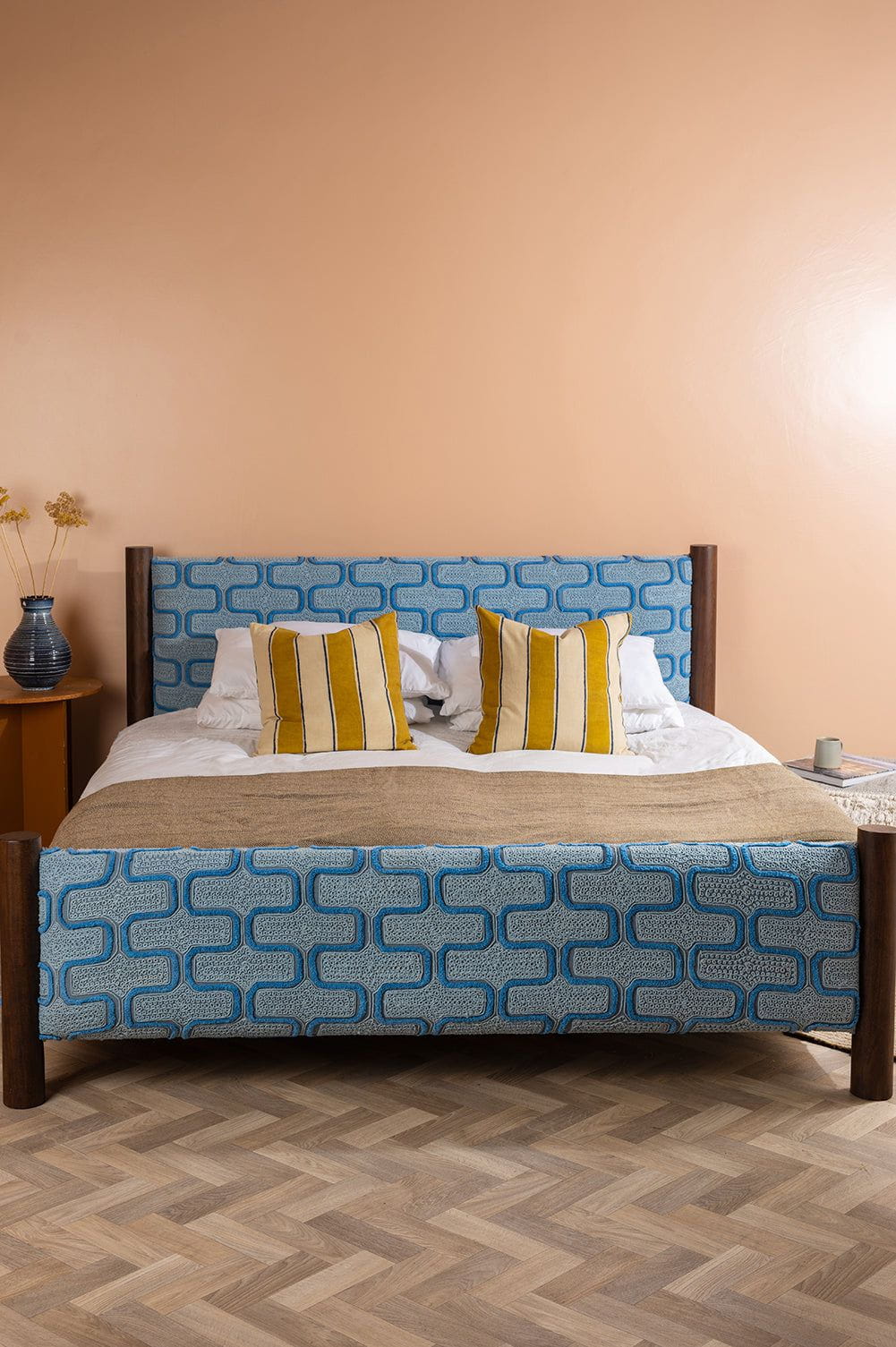 Ian Snow Ltd Artus Acacia Wood Super King Bed with Hudson Upholstery