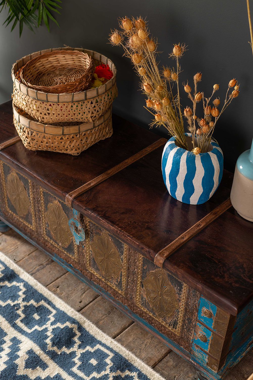 Ian Snow Ltd Blue Wooden Chest with Brass Trim
