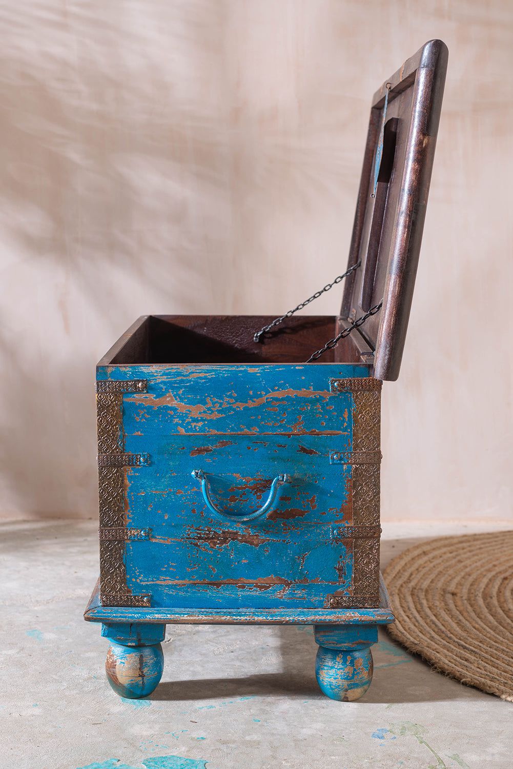 Ian Snow Ltd Red and Blue Wooden Chest with Brass Trim