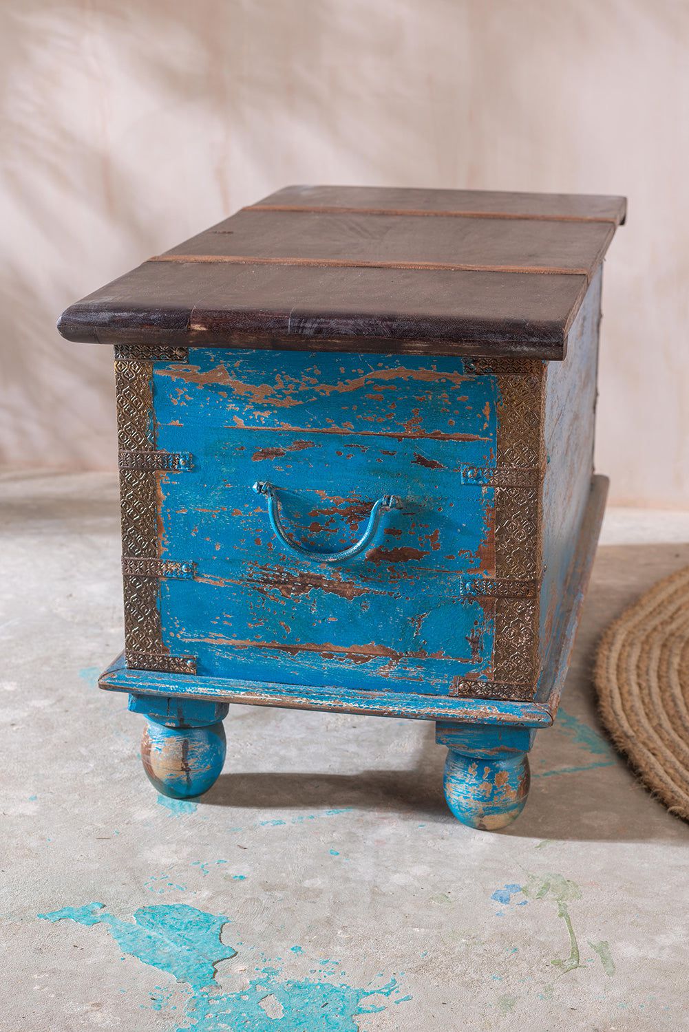 Ian Snow Ltd Red and Blue Wooden Chest with Brass Trim