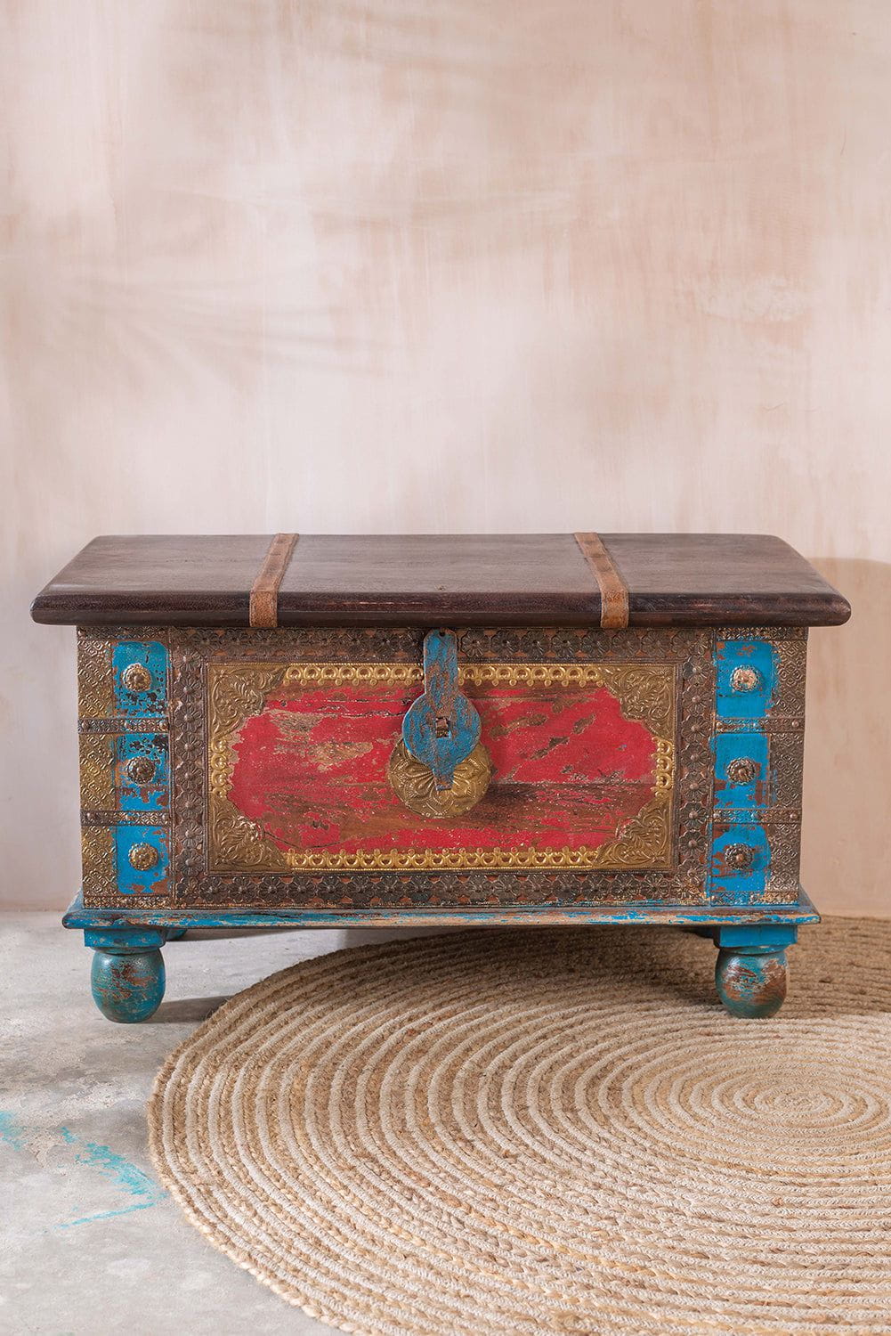 Ian Snow Ltd Red and Blue Wooden Chest with Brass Trim