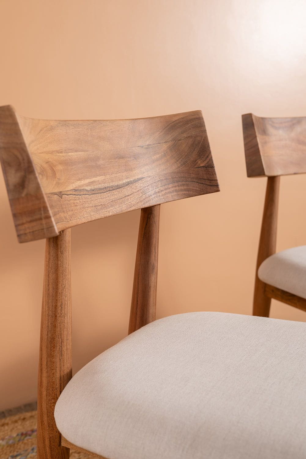 Ian Snow Ltd Cormac Acacia Wood Natural Finish Upholstered Dining Chair