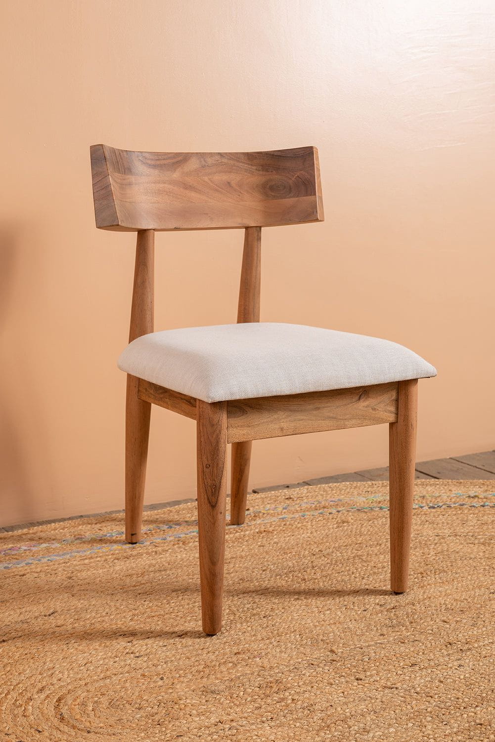 Ian Snow Ltd Cormac Acacia Wood Natural Finish Upholstered Dining Chair