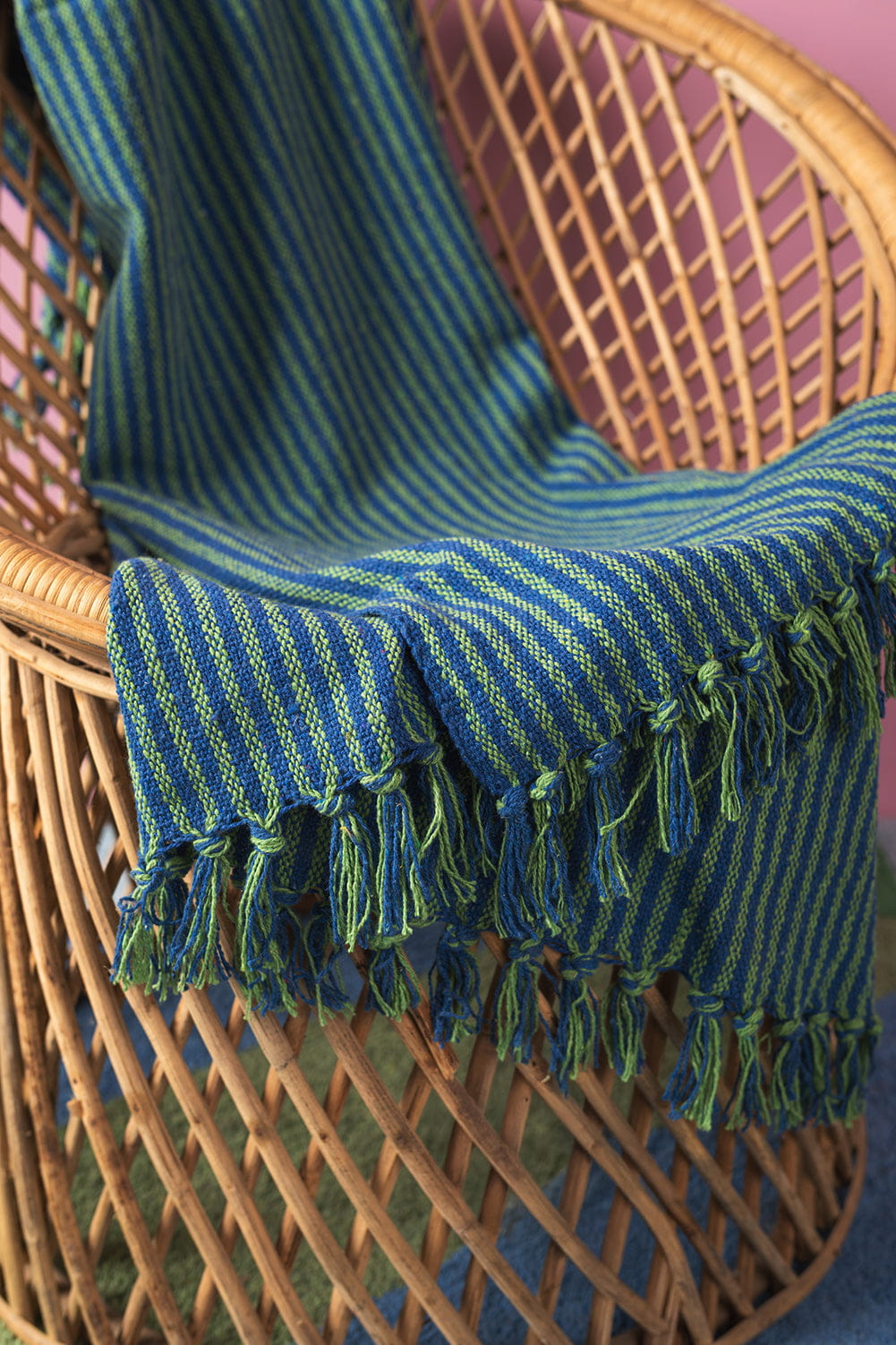 Ian Snow Ltd Green & Blue 100% Recycled Cotton Striped Throw