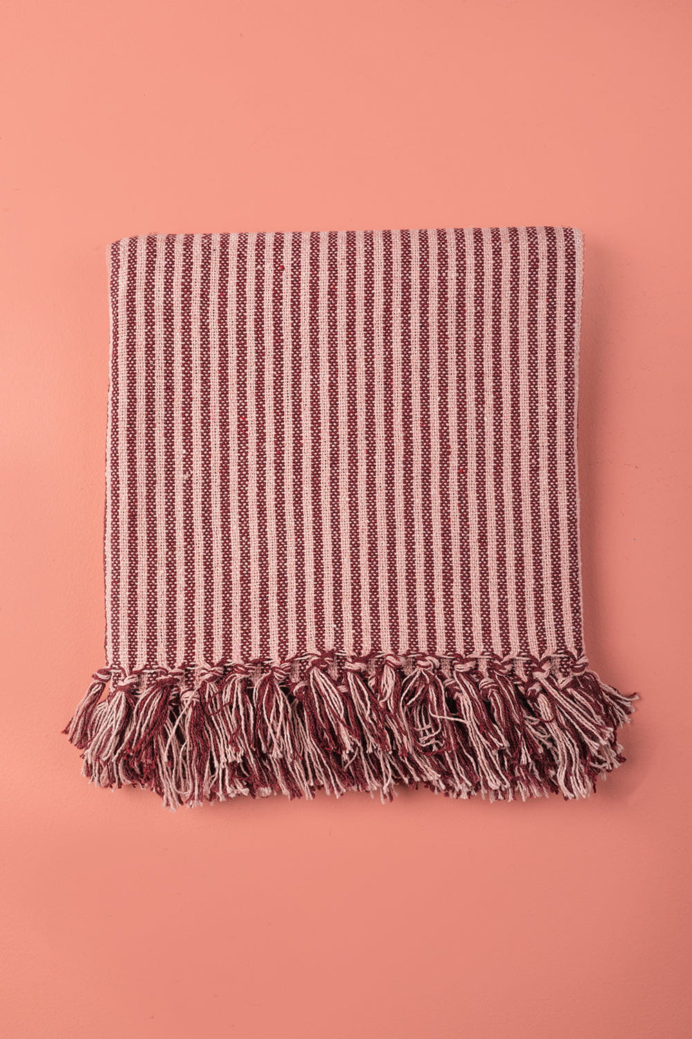 Ian Snow Ltd Plum & Dusty Rose 100% Recycled Cotton Striped Throw