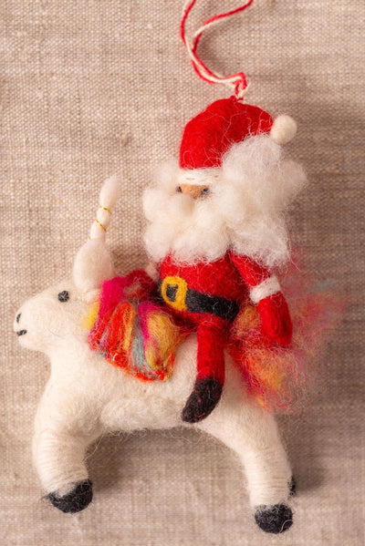 Ian Snow Ltd Felt Santa on a Unicorn Decoration