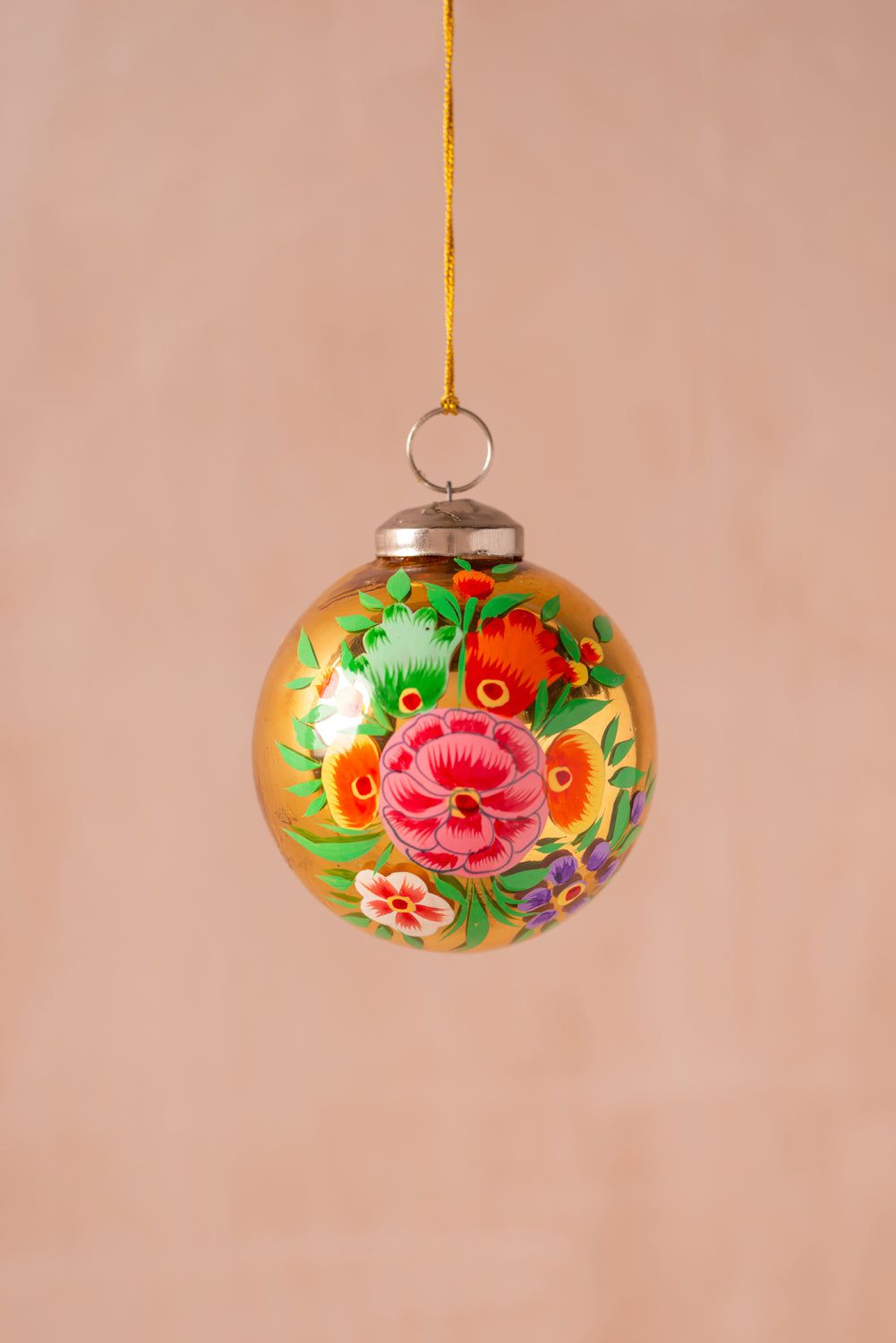 Ian Snow Ltd Gold Kashmiri Bauble with Hand Painted Flower Design