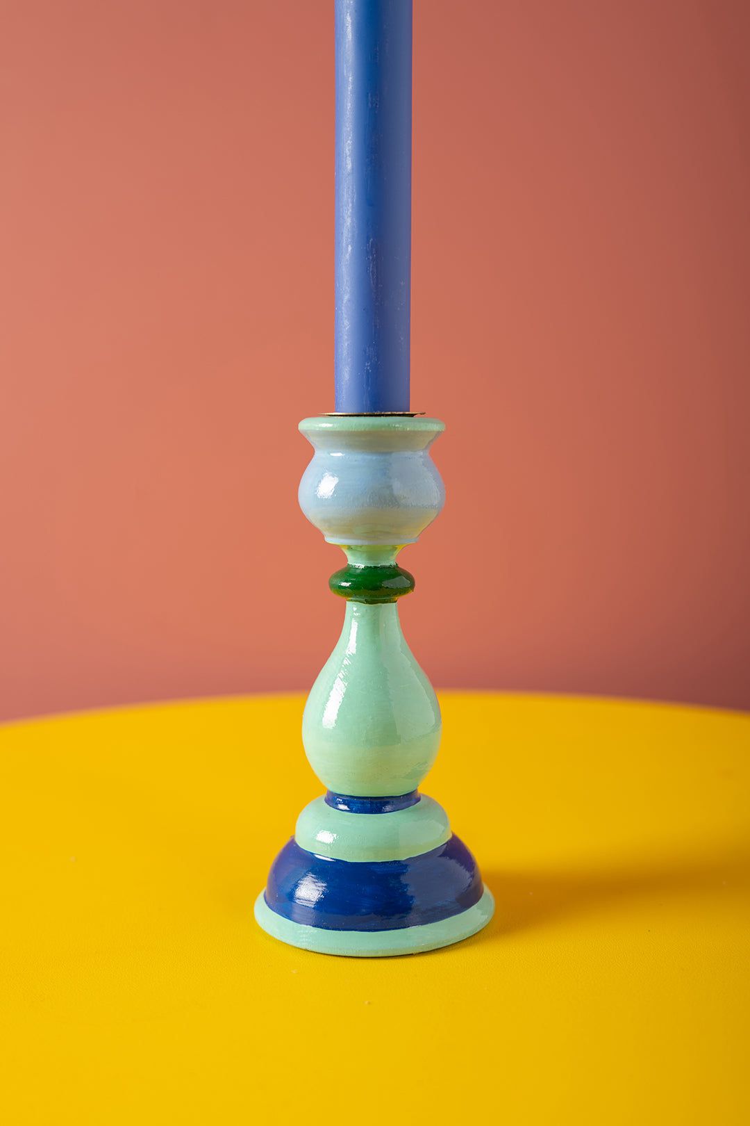 MYAKKA Blue & Green Hand Painted Wooden Candle Holder