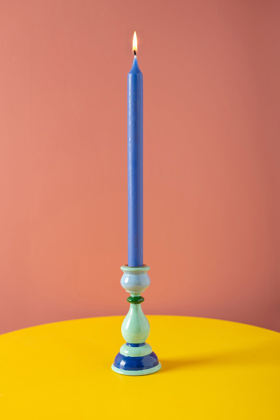 MYAKKA Blue & Green Hand Painted Wooden Candle Holder