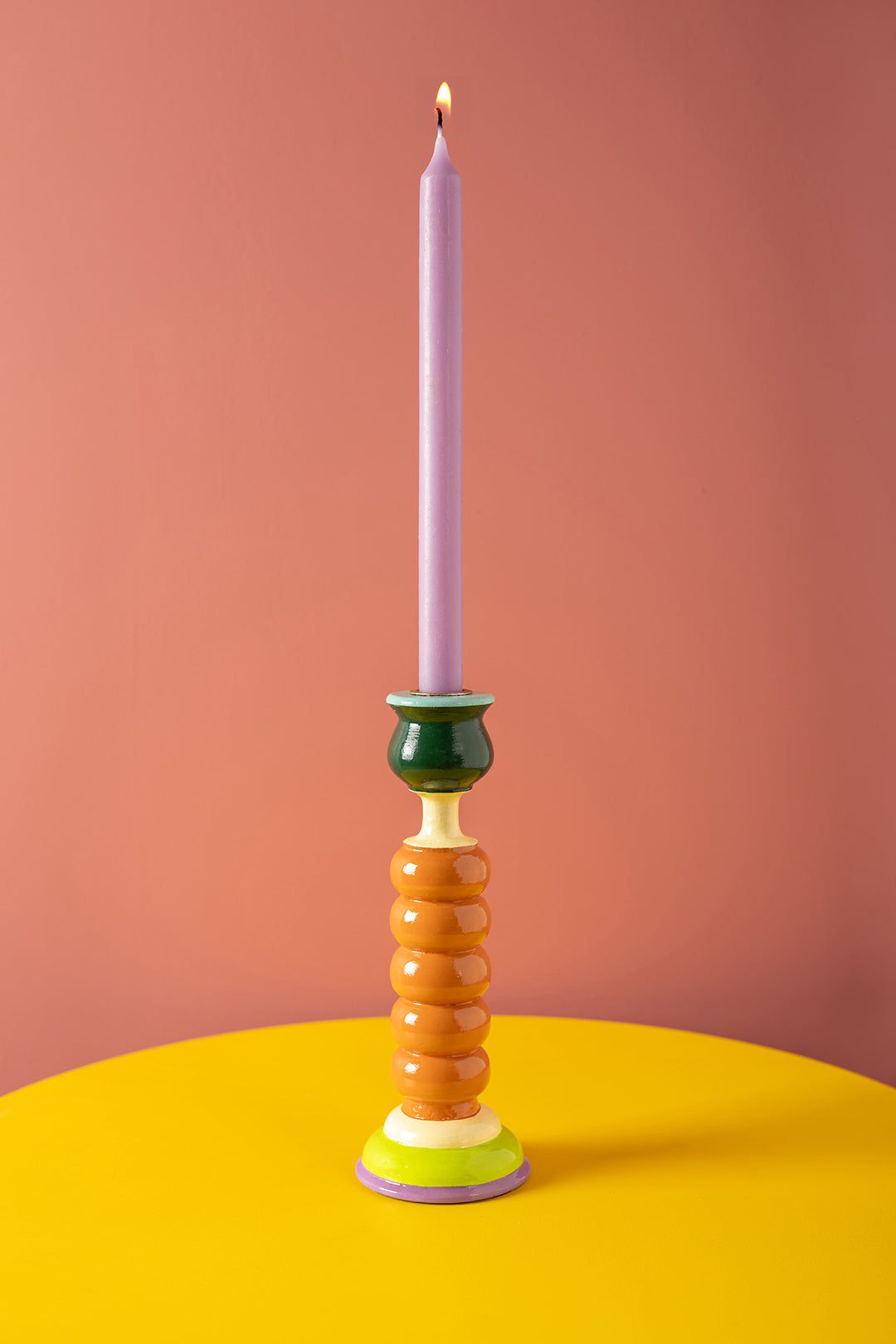 MYAKKA Orange & Green Hand Painted Wooden Candle Holder