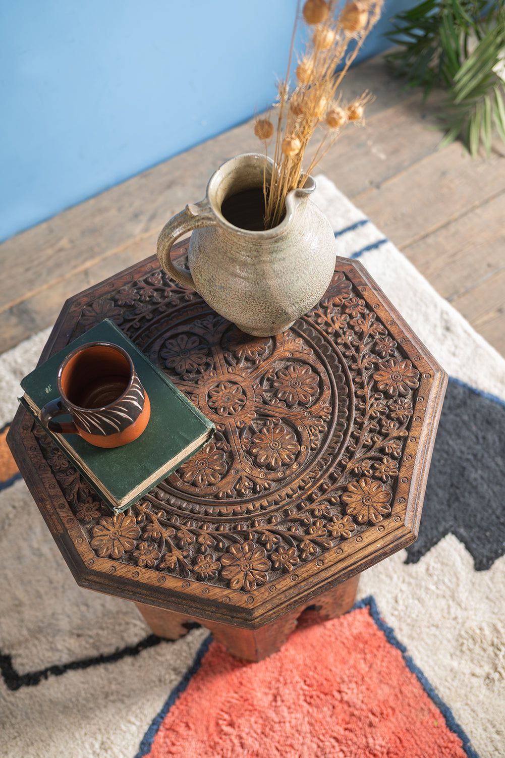 MYAKKA Teak Octagonal Carved Side Table