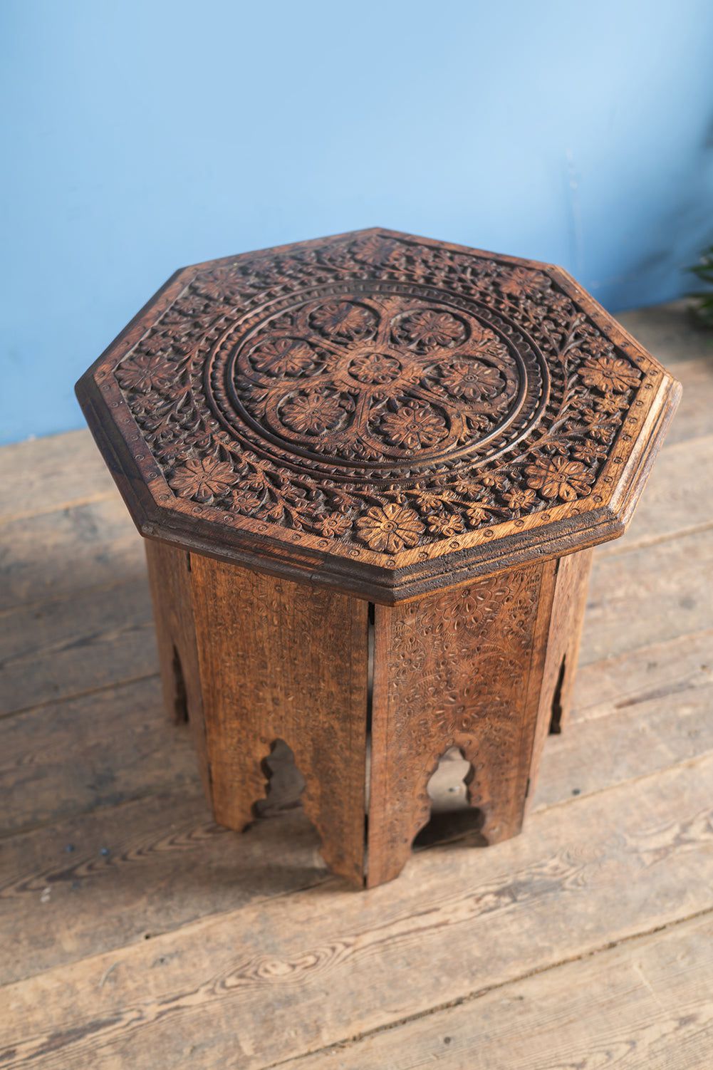 MYAKKA Teak Octagonal Carved Side Table