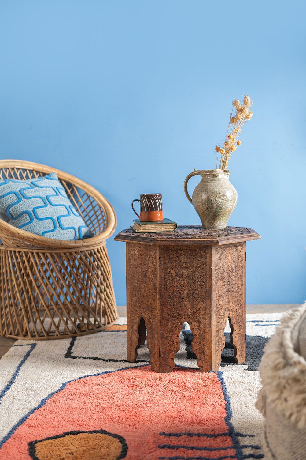 MYAKKA Teak Octagonal Carved Side Table