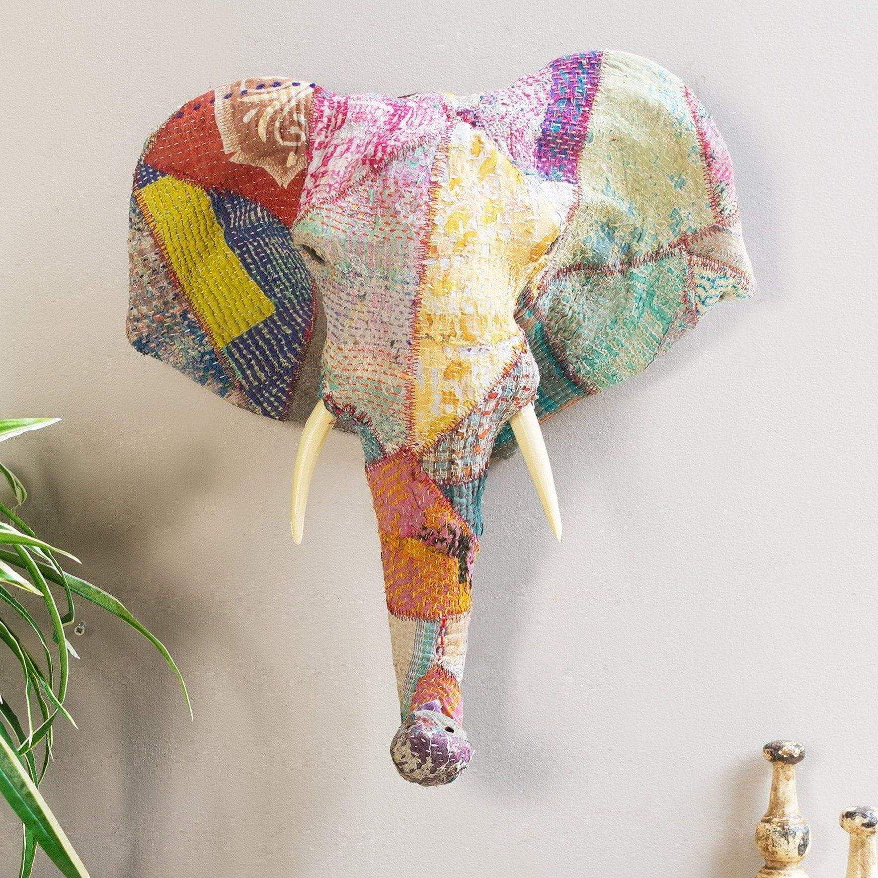 Ian Snow Ltd Embroidered Patchwork Elephant Wall Plaque