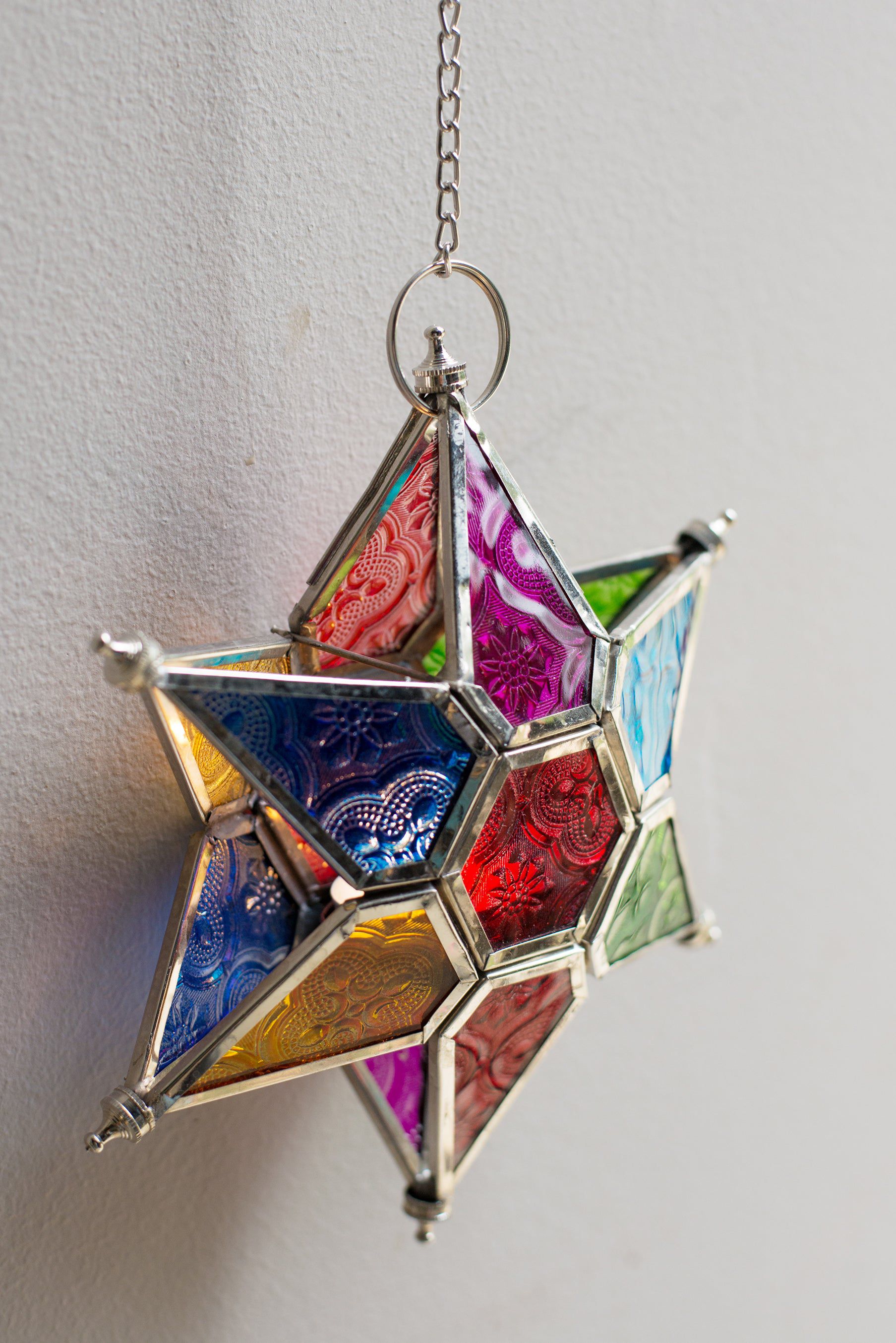 MYAKKA Multi Coloured Iron & Glass Hanging Star Lantern
