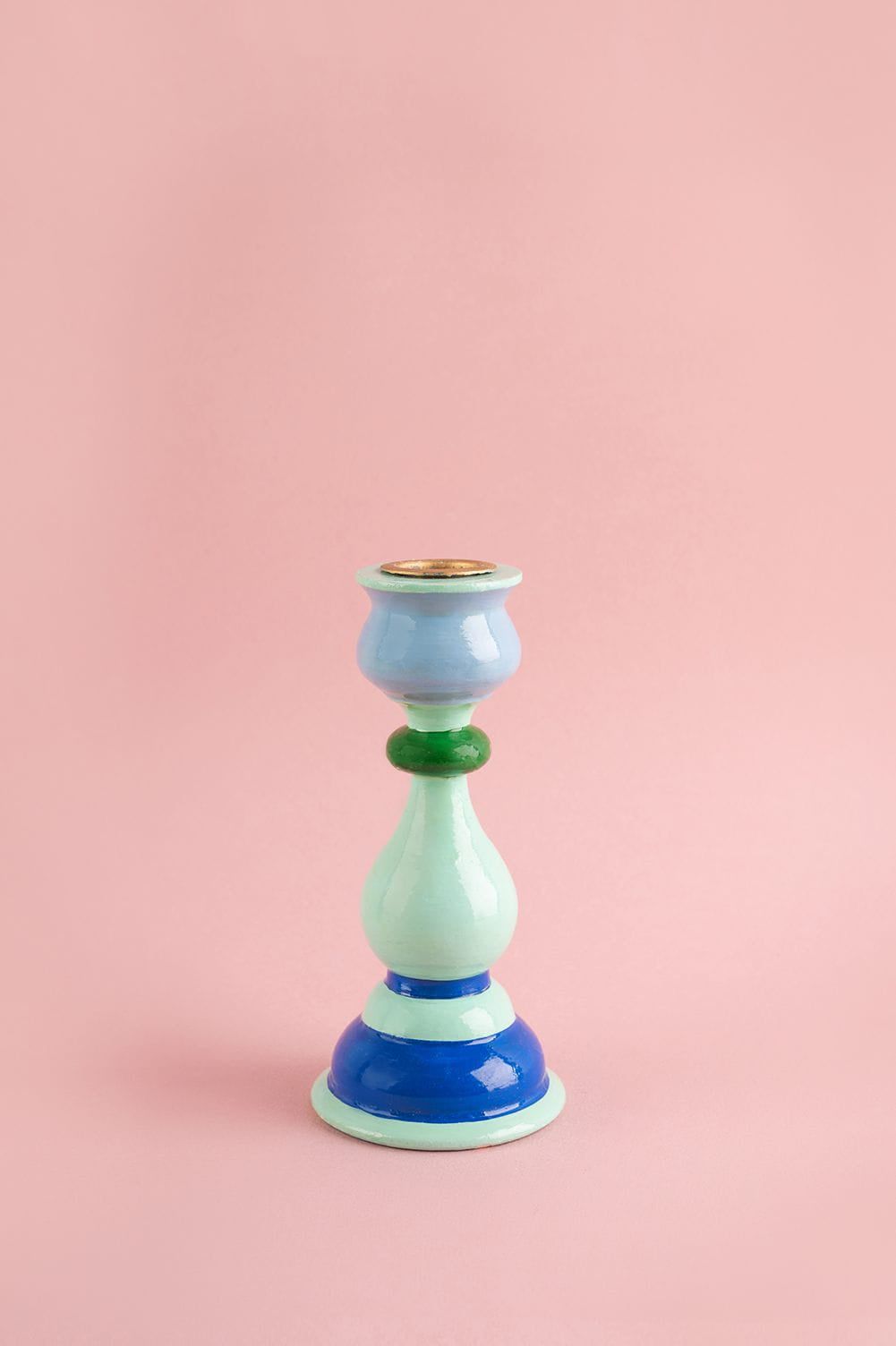 MYAKKA Blue & Green Hand Painted Wooden Candle Holder
