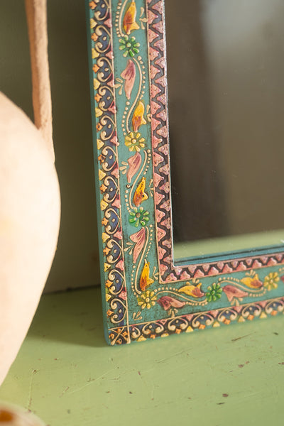 Highly Decorative Arched Wooden Mirror with Mehandi Work