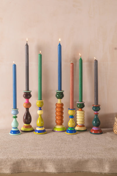 Muted Tones Hand Painted Wooden Candle Holders