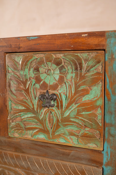 Vintage Carved & Coloured Drawer Unit