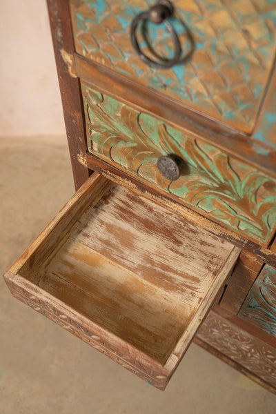 Vintage Carved & Coloured Drawer Unit