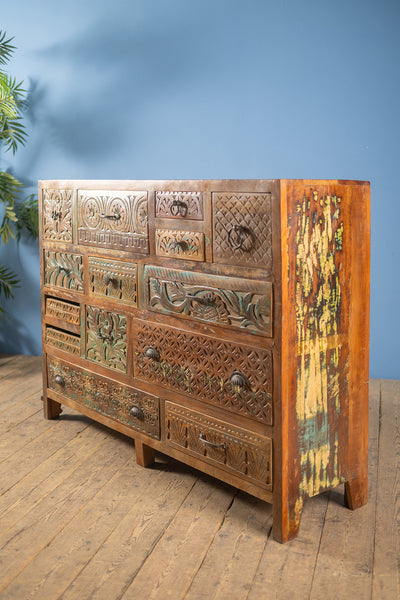 Vintage Carved & Coloured Drawer Unit