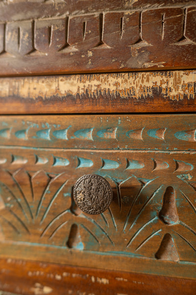 Vintage Carved & Coloured Drawer Unit