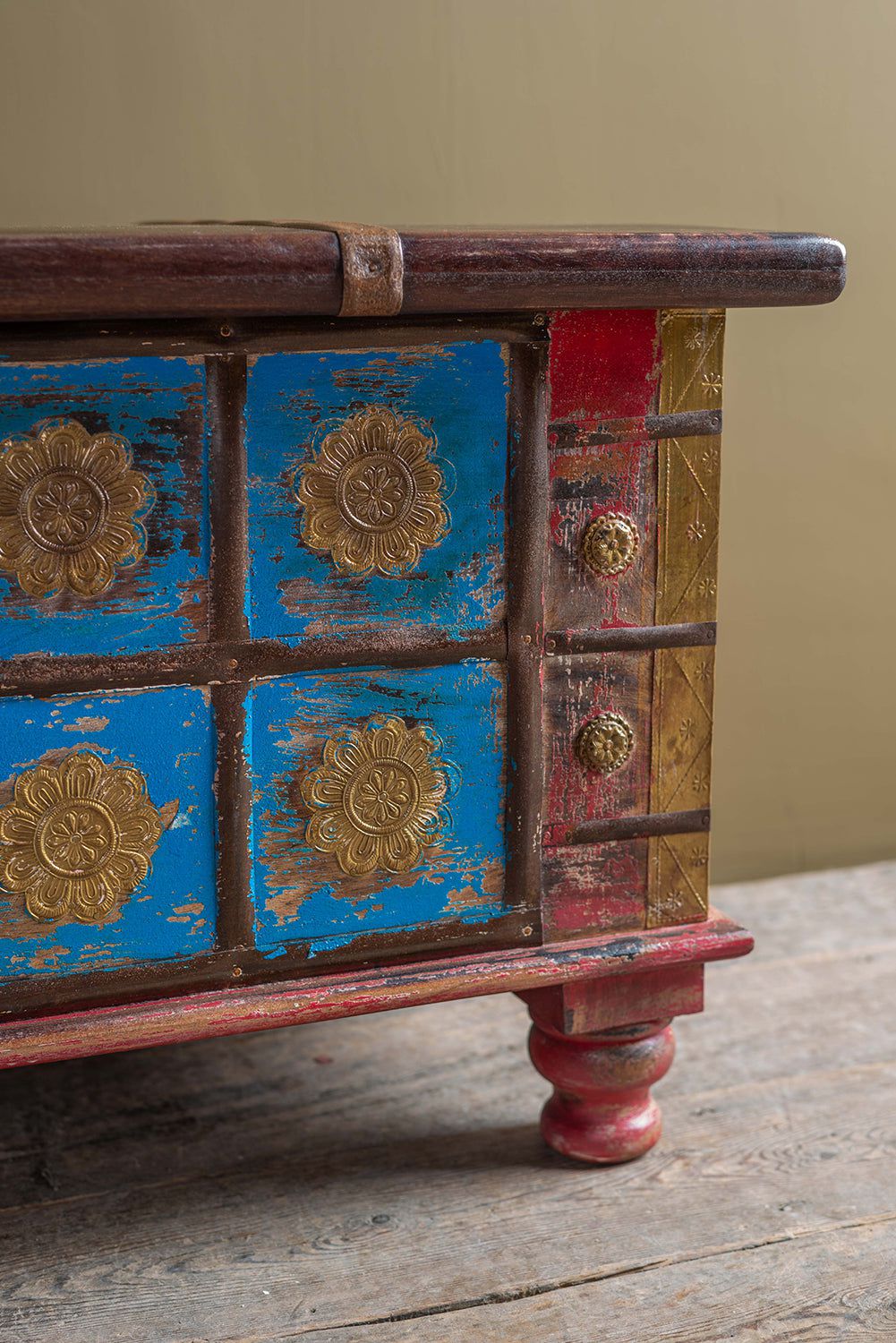 Ian Snow Ltd Blue Painted Trunk made from New and Reclaimed Wood with a Metal Trim