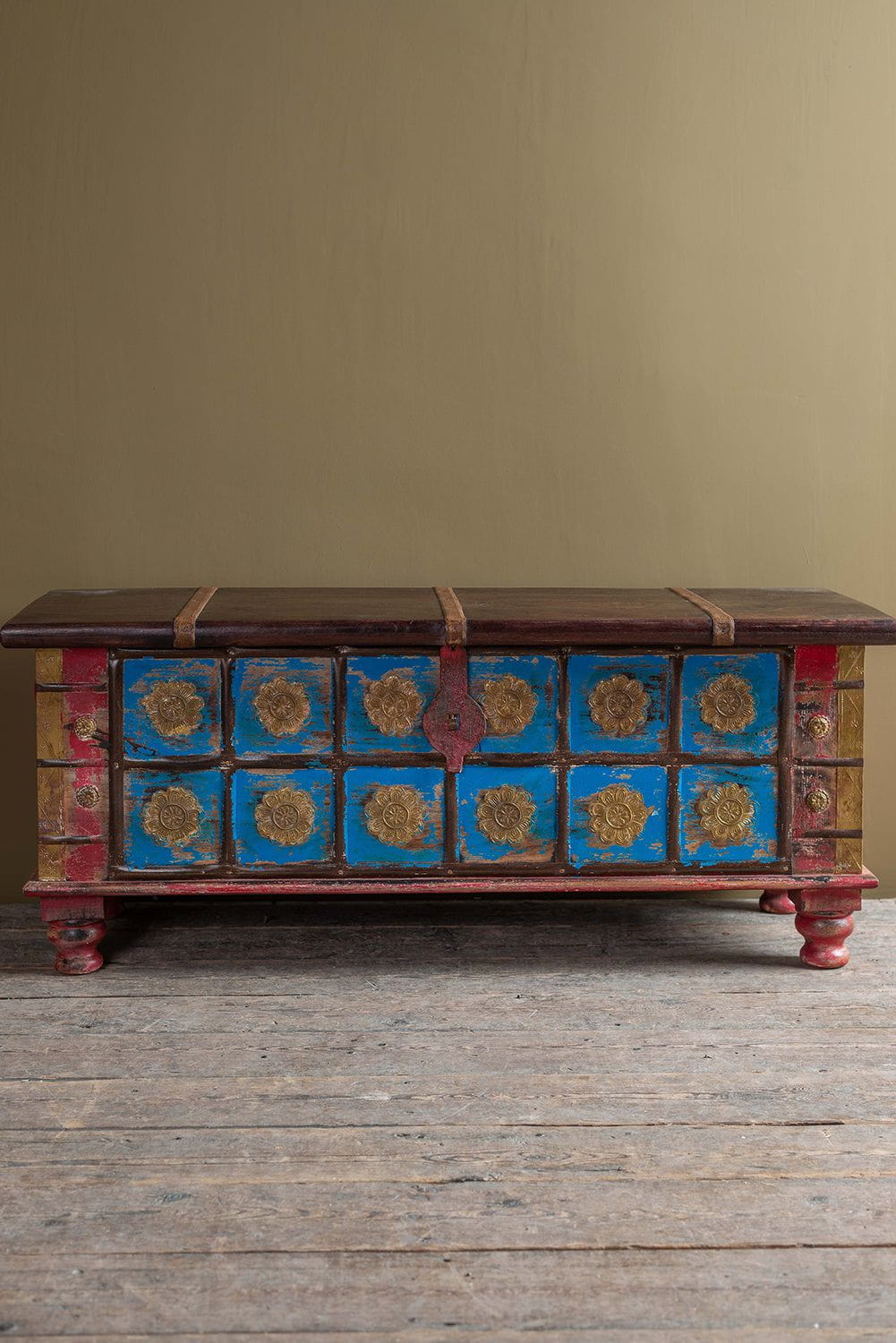 Ian Snow Ltd Blue Painted Trunk made from New and Reclaimed Wood with a Metal Trim