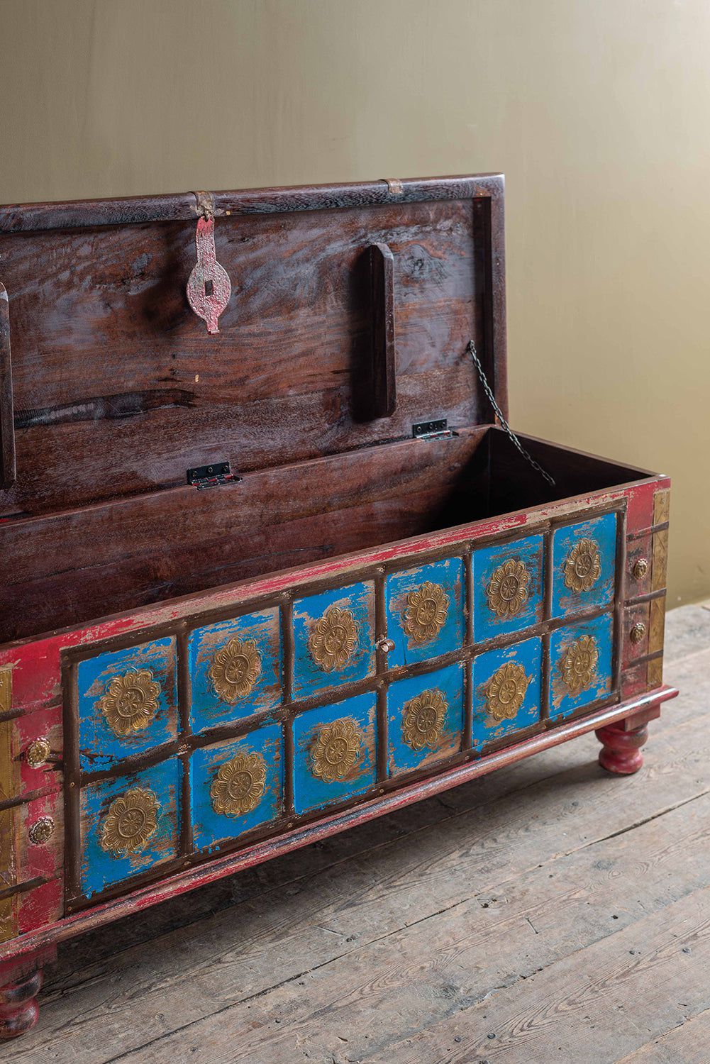 Ian Snow Ltd Blue Painted Trunk made from New and Reclaimed Wood with a Metal Trim