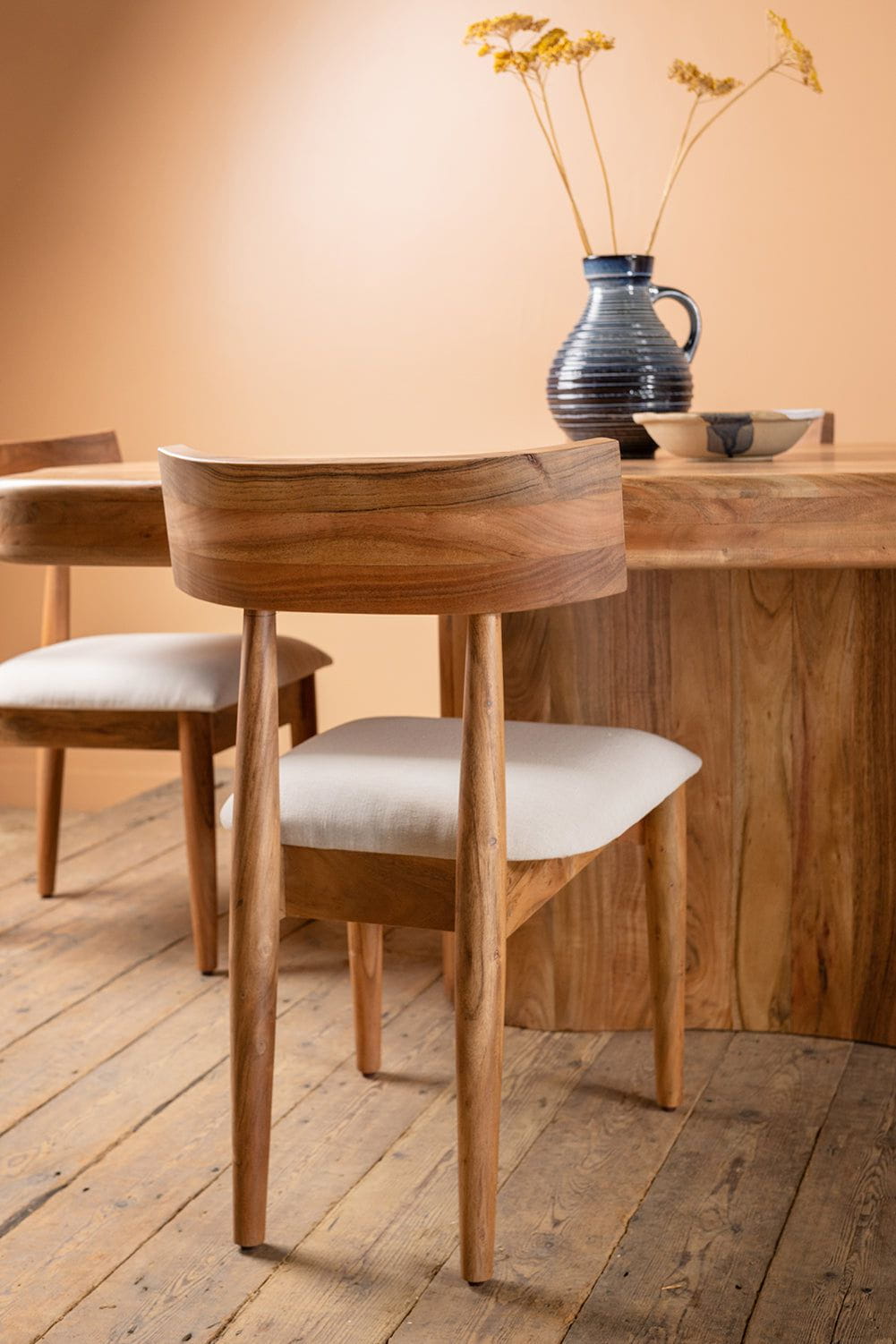 Ian Snow Ltd Cormac Acacia Wood Natural Finish Upholstered Dining Chair
