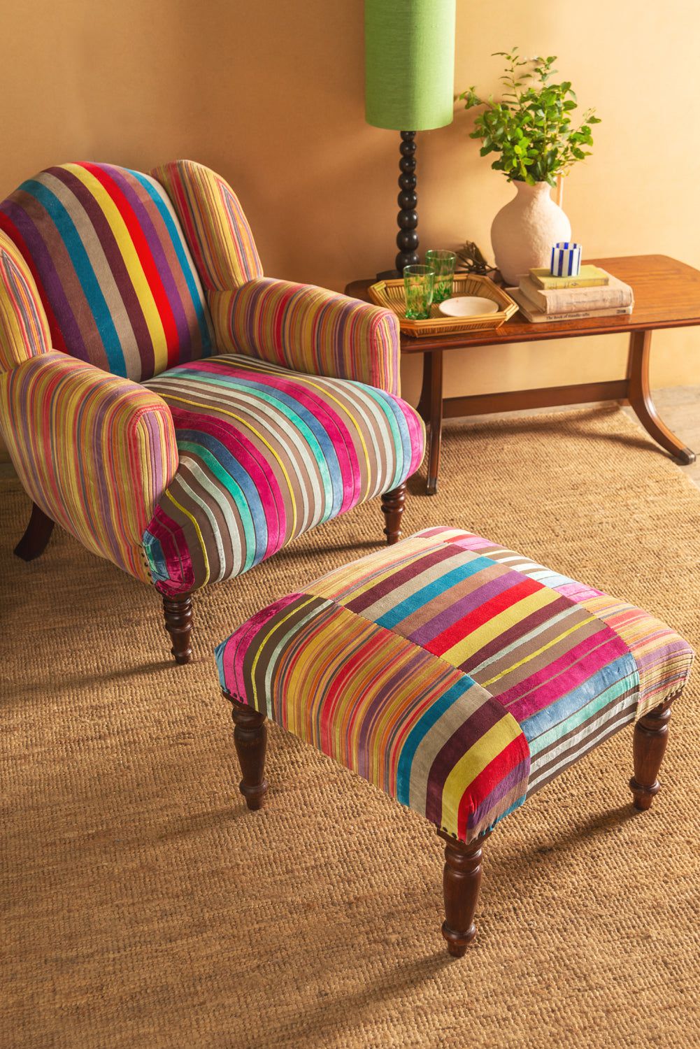 Ian Snow Ltd Fandango Striped Velvet Armchair & Footstool Bundle