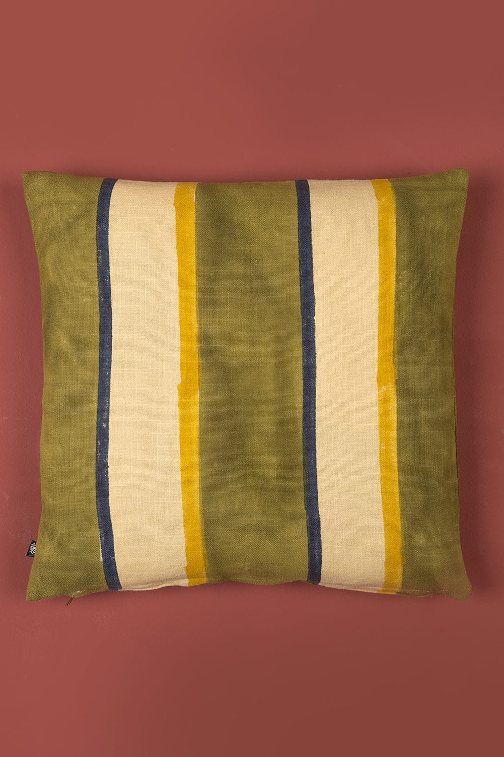 Ian Snow Ltd Hunter Green Stripe Block Print Cushion Cover