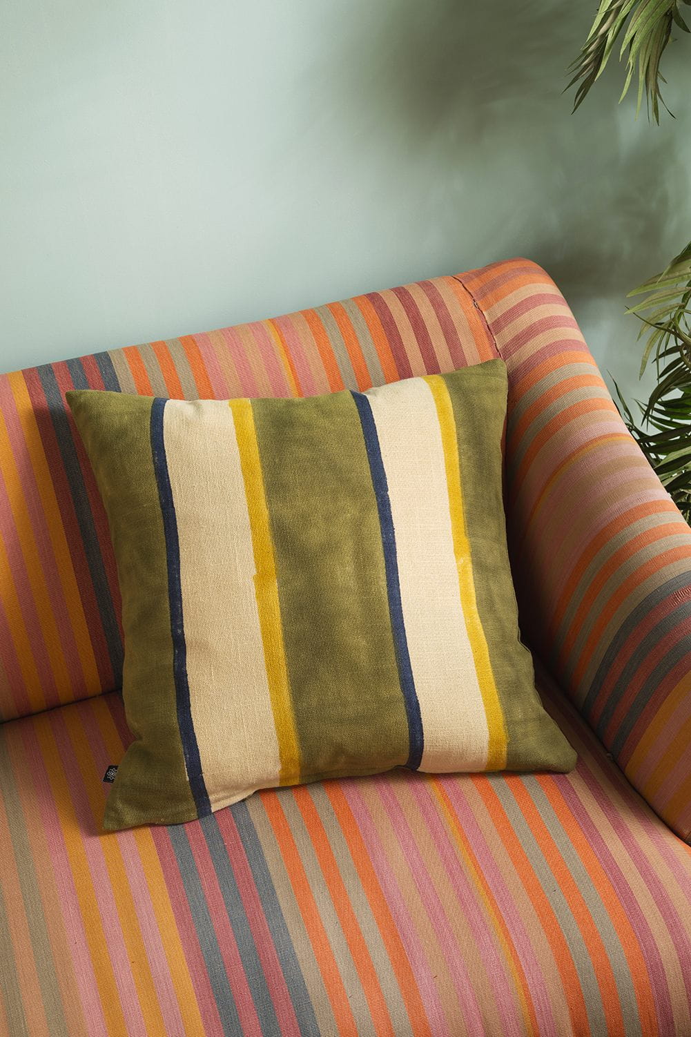 Ian Snow Ltd Hunter Green Stripe Block Print Cushion Cover
