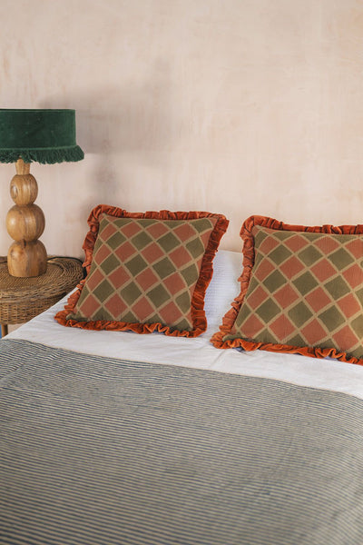 Ian Snow Ltd Rust & Sage Harlequin Block Print Cushion Cover