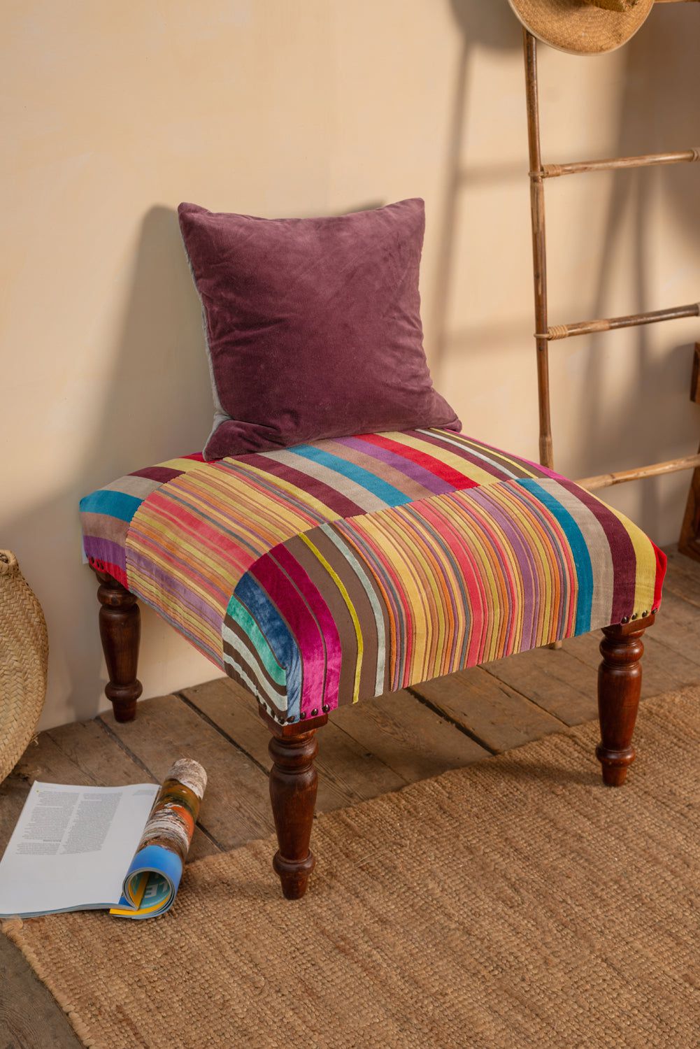 Ian Snow Ltd Fandango Striped Velvet Footstool