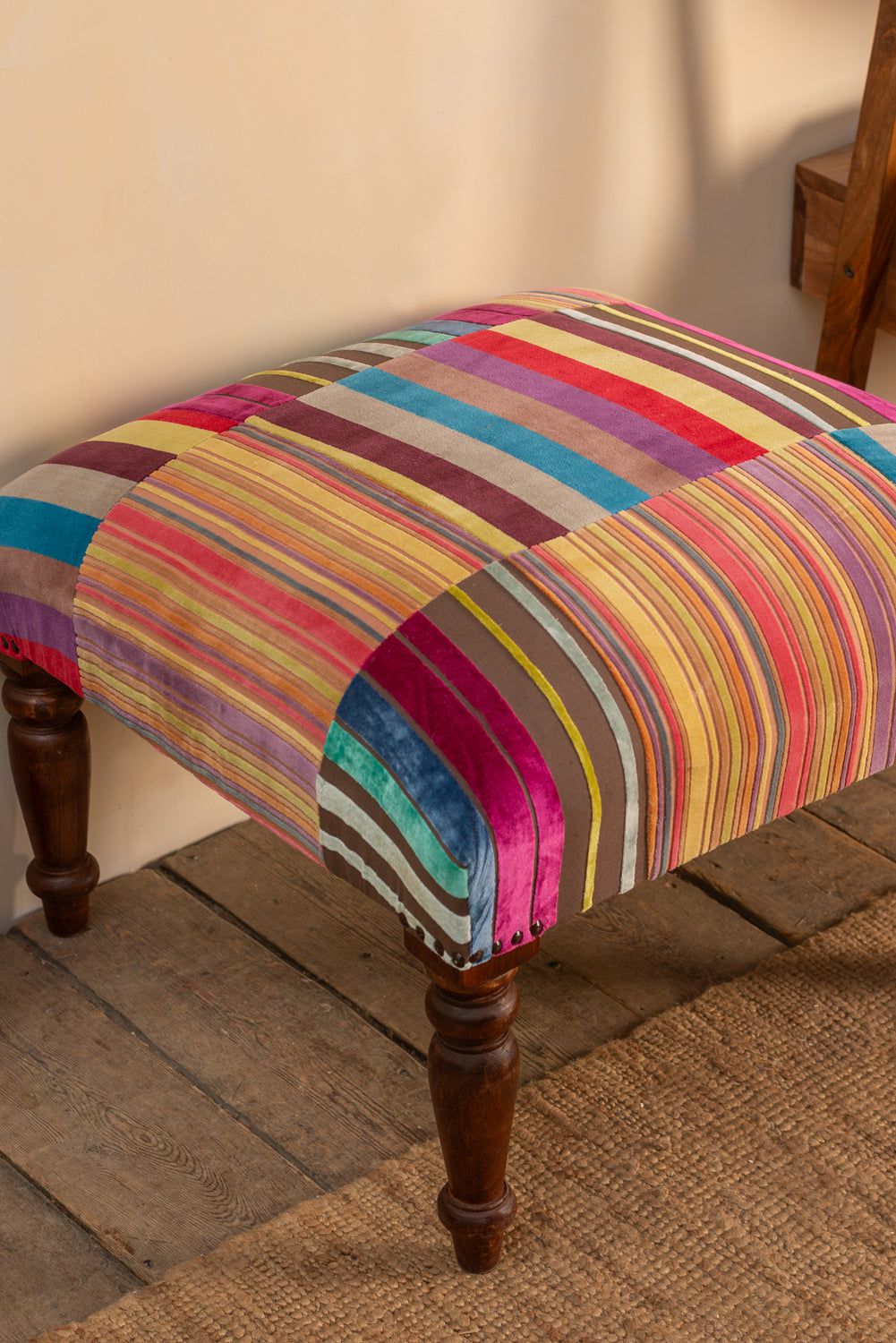 Ian Snow Ltd Fandango Striped Velvet Footstool