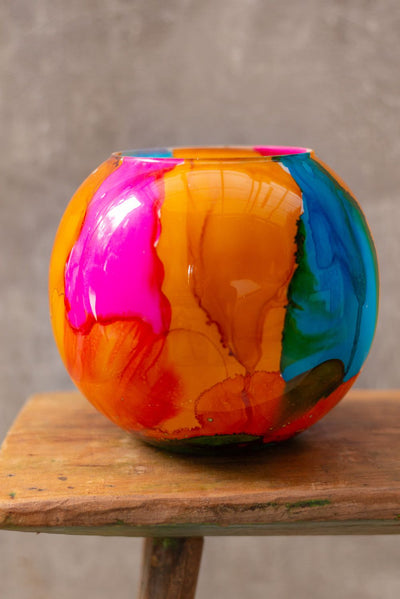 Ian Snow Ltd Marble Finish Glass Hurricane Vase