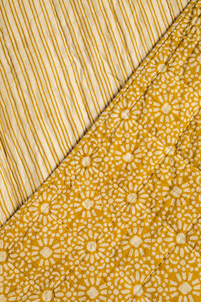 Ian Snow Ltd Mustard Yellow Block Print Cotton Quilt