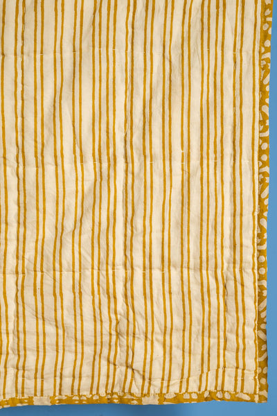 Ian Snow Ltd Mustard Yellow Block Print Cotton Quilt