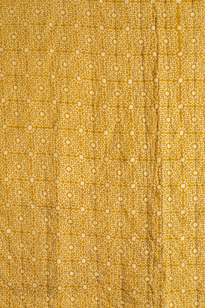 Ian Snow Ltd Mustard Yellow Block Print Cotton Quilt