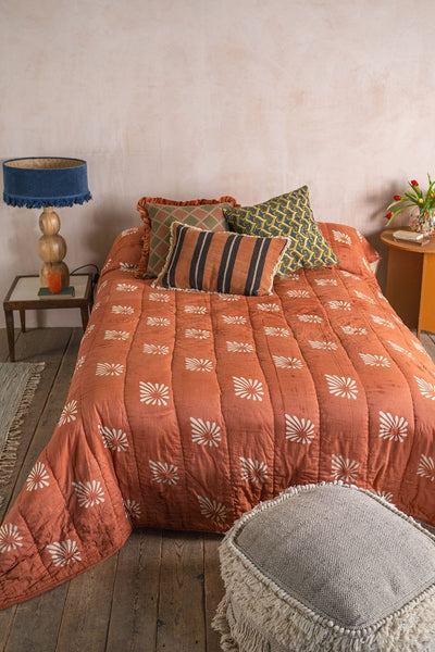 Ian Snow Ltd Terracotta Block Print Cotton Quilt