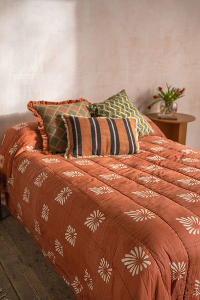 Ian Snow Ltd Terracotta Block Print Cotton Quilt