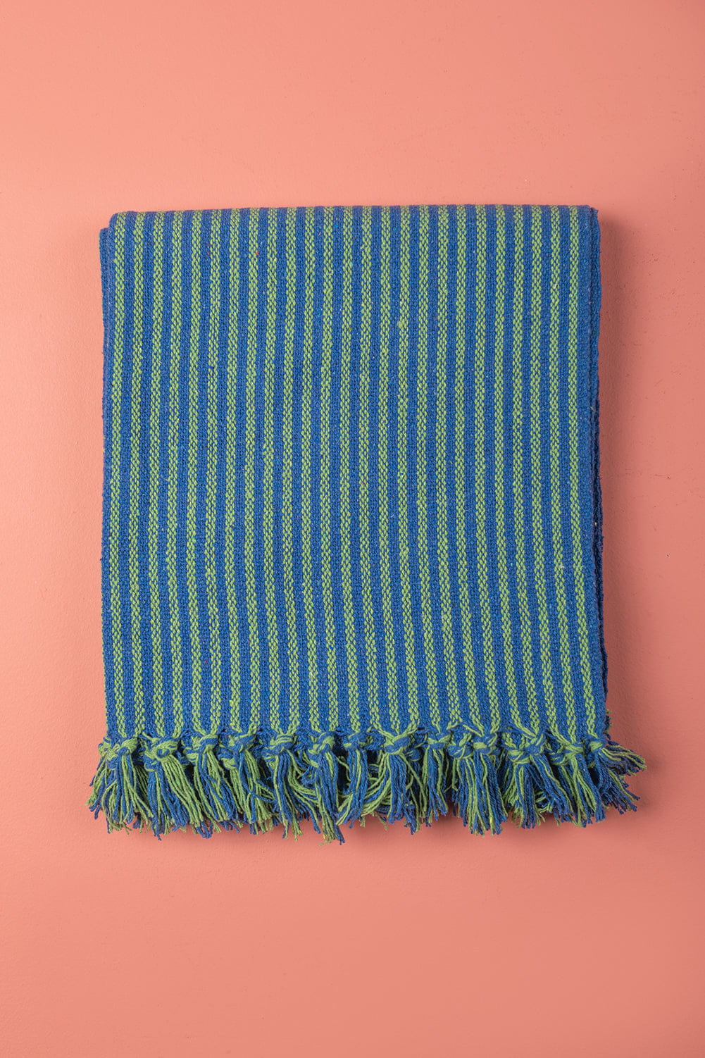 Ian Snow Ltd Green & Blue 100% Recycled Cotton Striped Throw