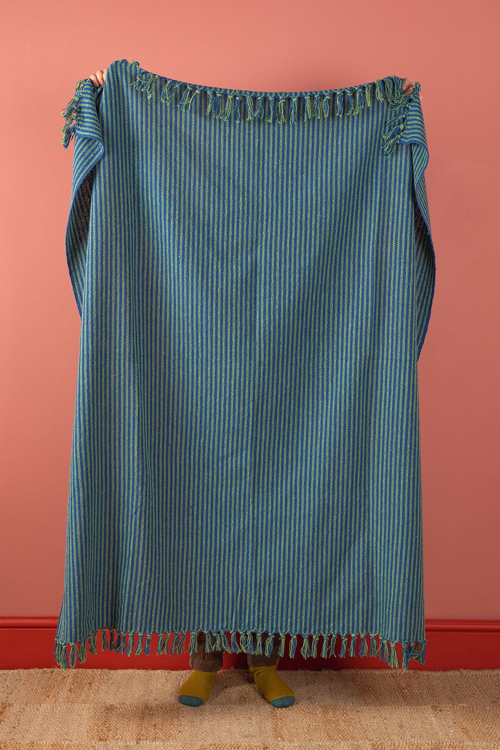 Ian Snow Ltd Green & Blue 100% Recycled Cotton Striped Throw